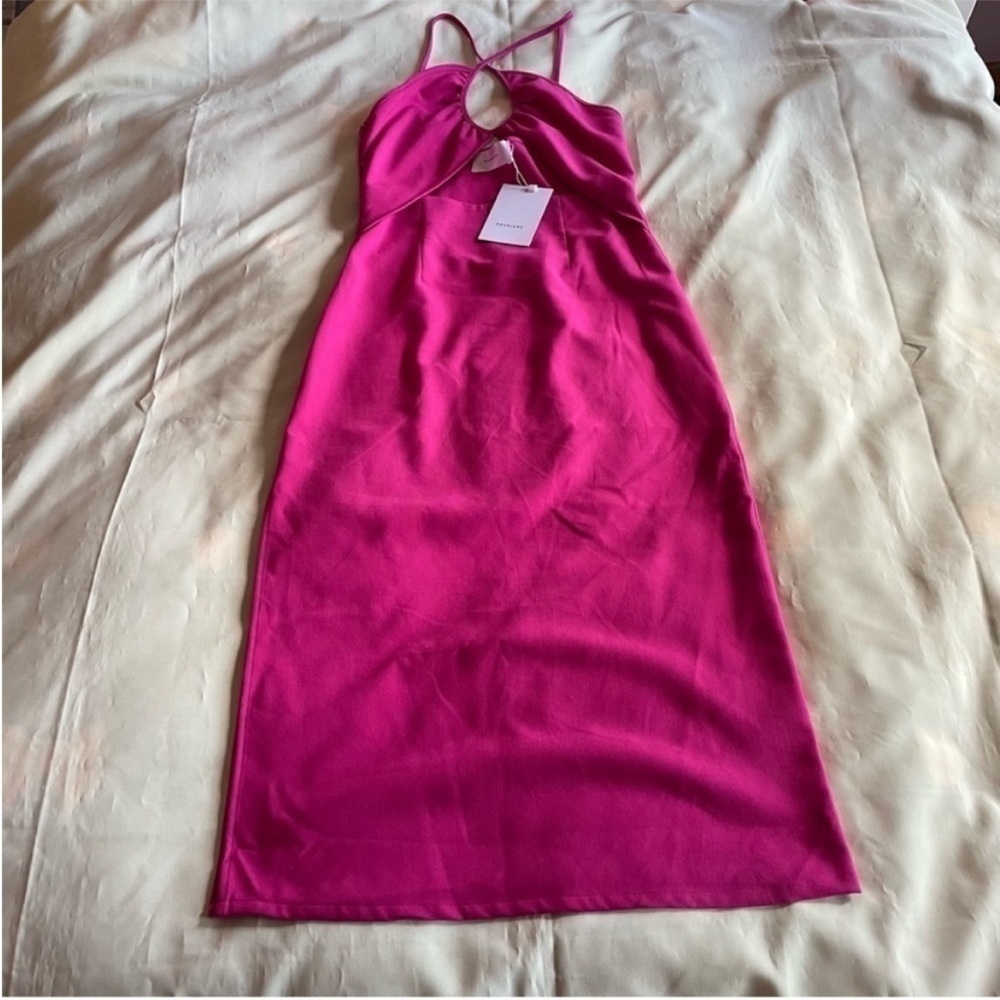 Hosbjerg- Fuchsia Cut Out Honey Dress Midi Dress With Side Slit Size 6 Nwt — image 4 of 7